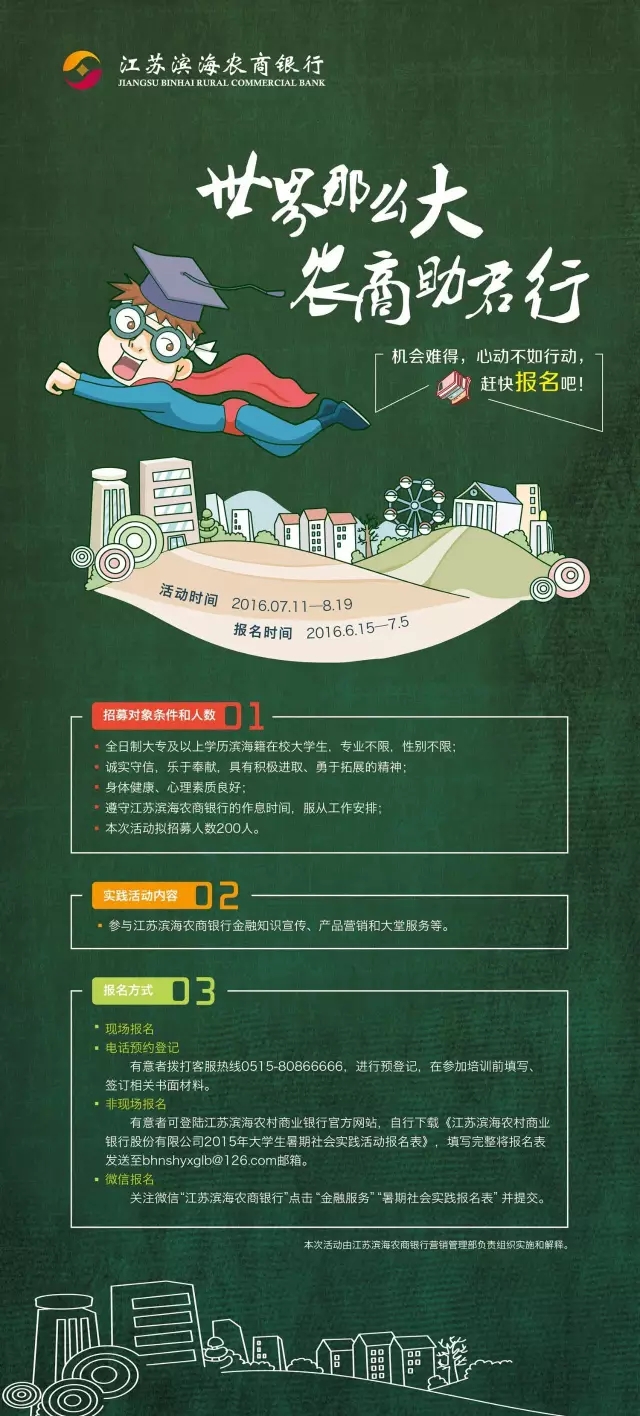 滨海农商银行2016年暑假招募大学生实践公告