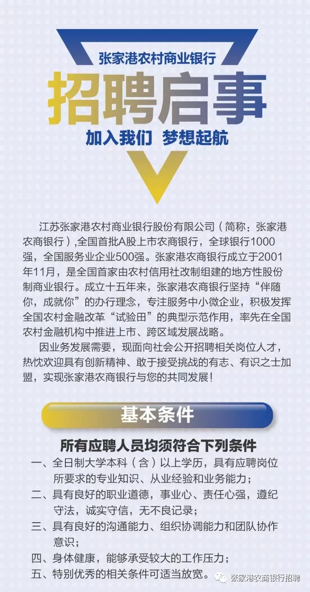 2017年张家港农商银行招聘启事