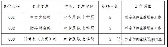 2018年公开招聘劳务派遣社会保障金融服务工作人员岗位表