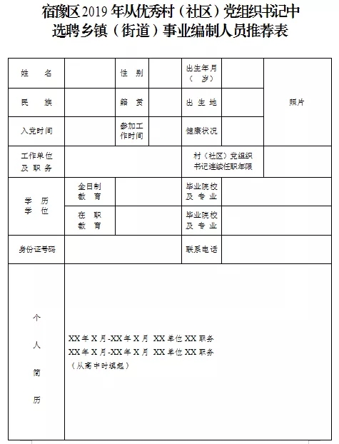 2019年宿迁市宿豫区选聘乡镇（街道）事业编制人员简章