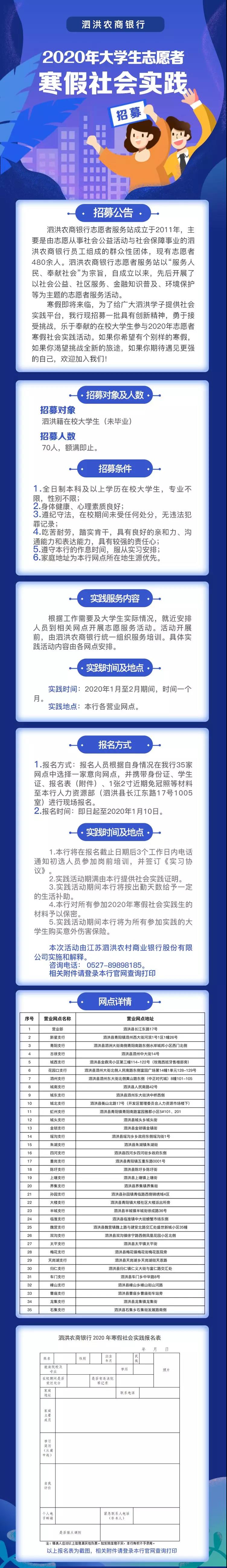 2020年泗洪农商银行寒假社会实践招募公告