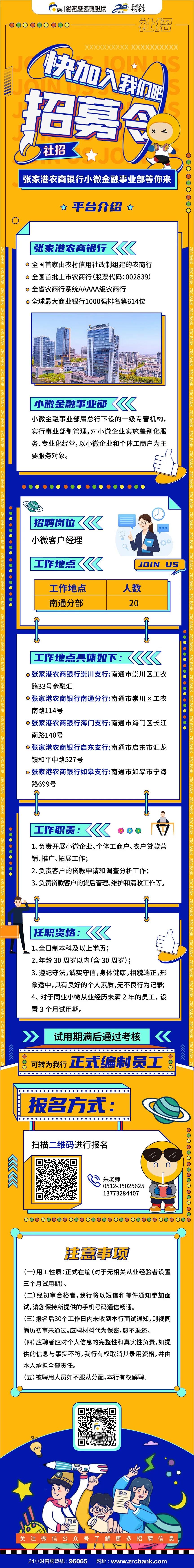 2021张家港农商银行小微金融事业部南通分部招聘公告