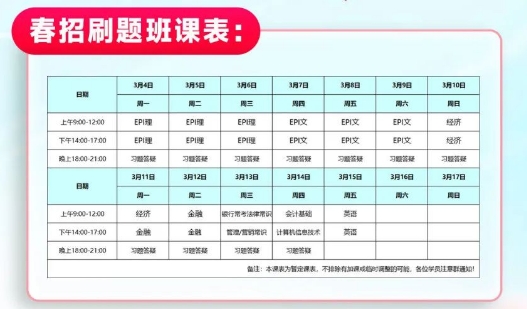 刷题班课程安排